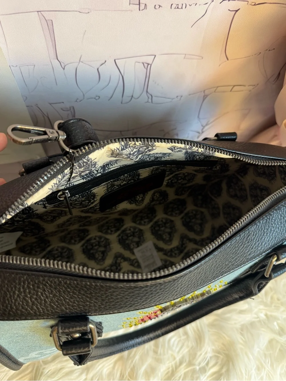 Ed Hardy Denim Blue Studded Eagle Satchel with Black Trim